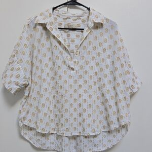 LOFT Cream and Tan Button Down Shirt
